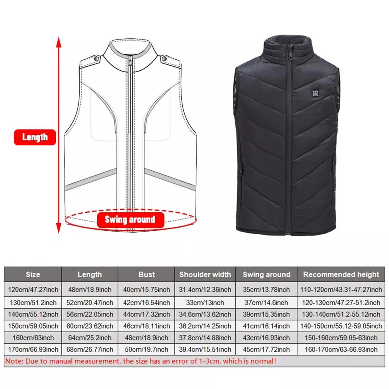 

Heated Vest Jacket 9 Heating Zones USB Men Winter Electrically Heated Sleeveless Jacket Travel Outdoor Waistcoat Men Women