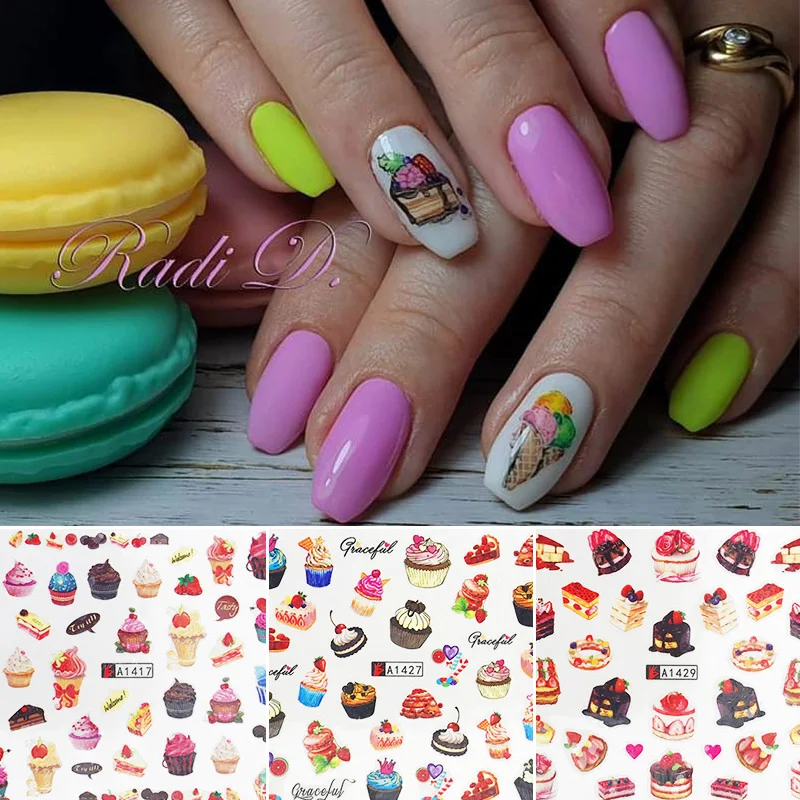 Наклейки для ногтей наклейки цветущего цветка переводные слайдер торта наклейка
