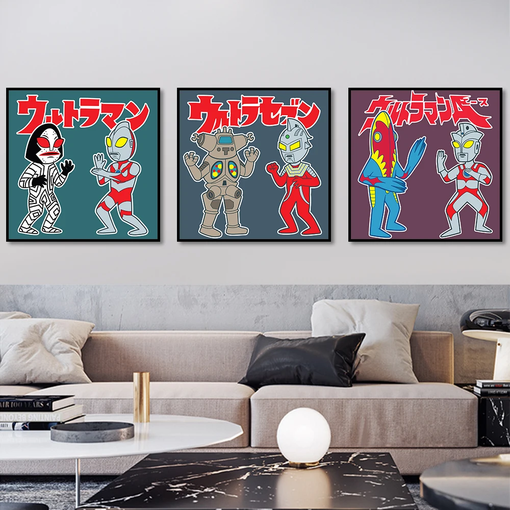 

Japanese Classic Cartoon Anime Ultraman Fight Monsters Posters and Prints on Canvas Wall Art Painting for Kids Room Home Decor