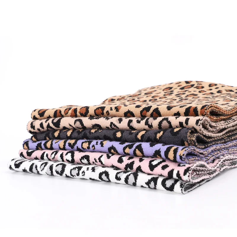 Женский шарф с леопардовым принтом зимний теплый плотный хлопковый высокого