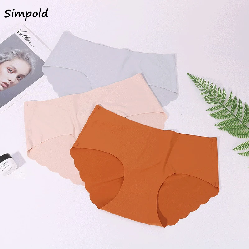 

Simpold Ice Silk Ladies Underwear One Piece Seamless Breathable Panties For Women Mid Waist Sexy Lingerie Silky Girl Briefs