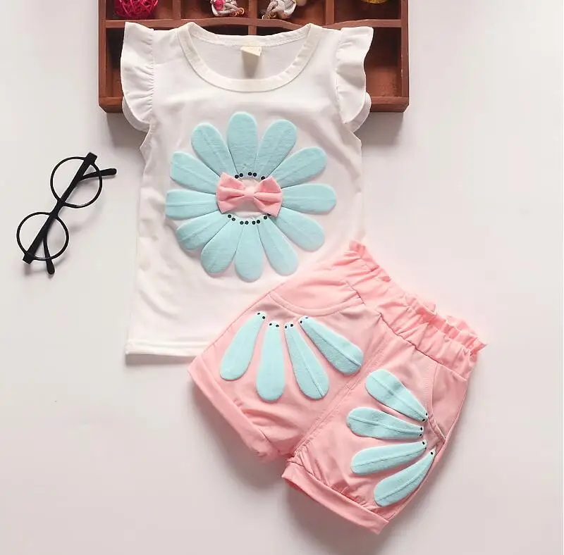 Комплект одежды для маленьких девочек BibiCola летний спортивный костюм хлопковый