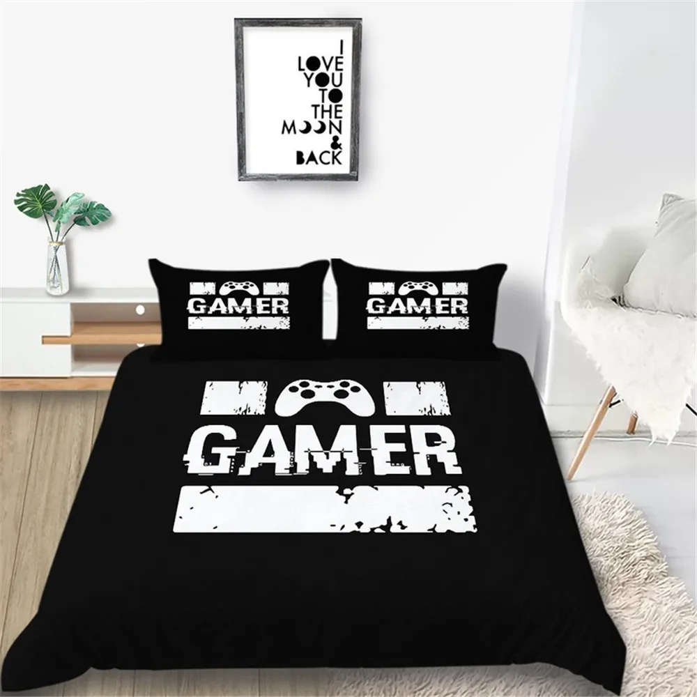 

King Size Bedding Set Home Textiles Newly Fashion Black Background 3D Game Handle Printing Duvet Cover Set