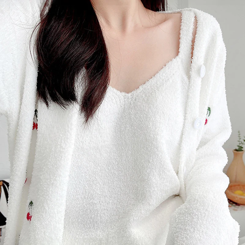 3PCS Pajama Set Women Winter Sleepwear Warm Velvet Homewear Suits Thick Cute Flanel Pyjamas Robe Set Soft Loungewear Pijamas