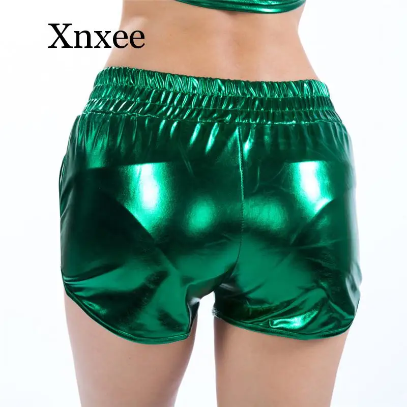 

Women Shiny Metallic Hot Shorts Summer Holographic Wet Look Casual Elastic Drawstring Festival Rave Booty Shorts