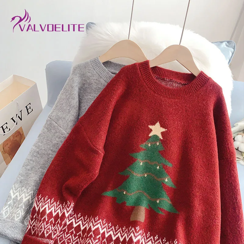 

Новинка 2021, женский свитер с круглым вырезом, зимний бархатный теплый вязаный пуловер, топ с рождественским принтом, Модный Универсальный с...