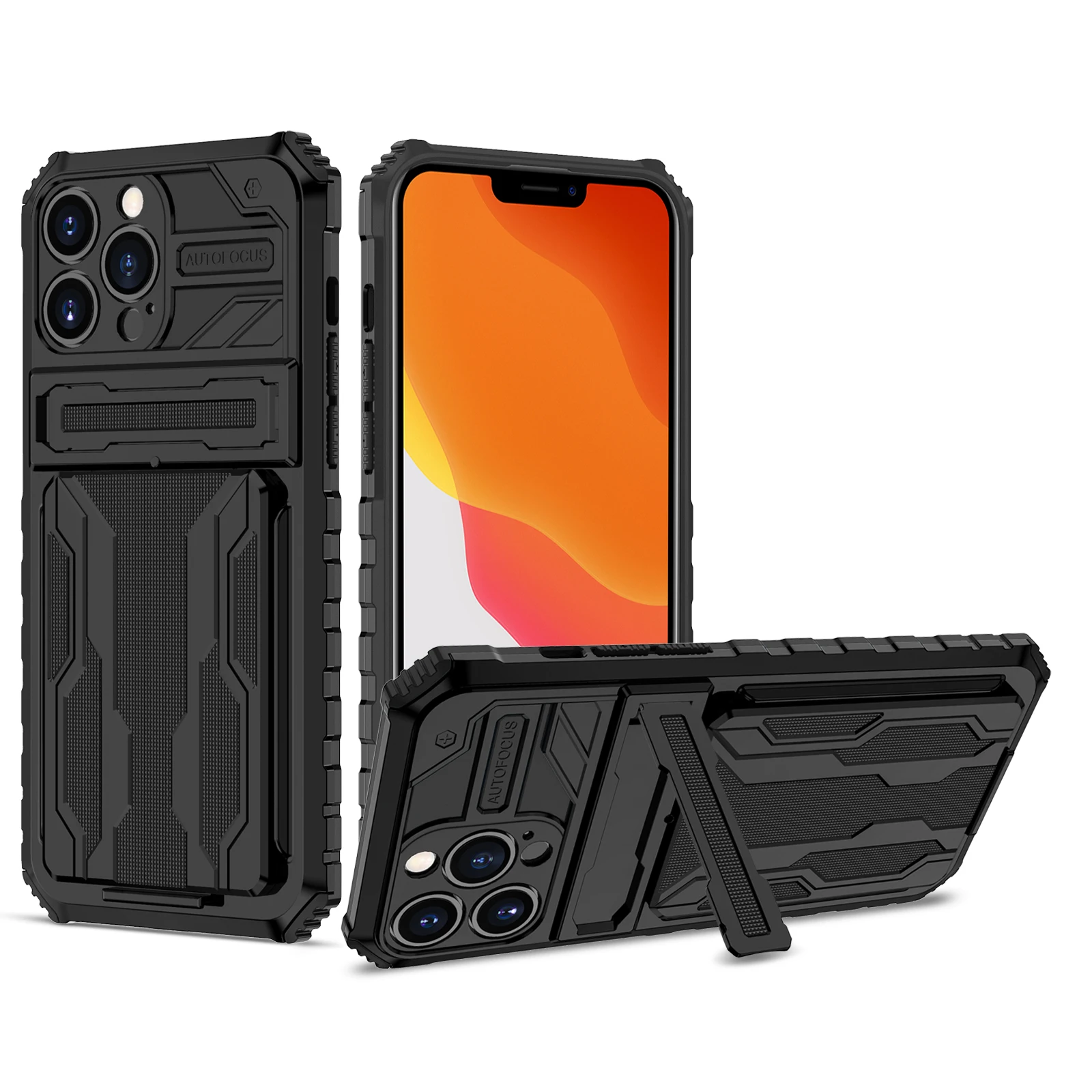 

UYFRATE Shockproof Card Slot Kickstand Case For iPhone 13 Pro Max 12 11 XR 8 7 Plus Lens Protection Hybrid Rugged PC Stand Cover