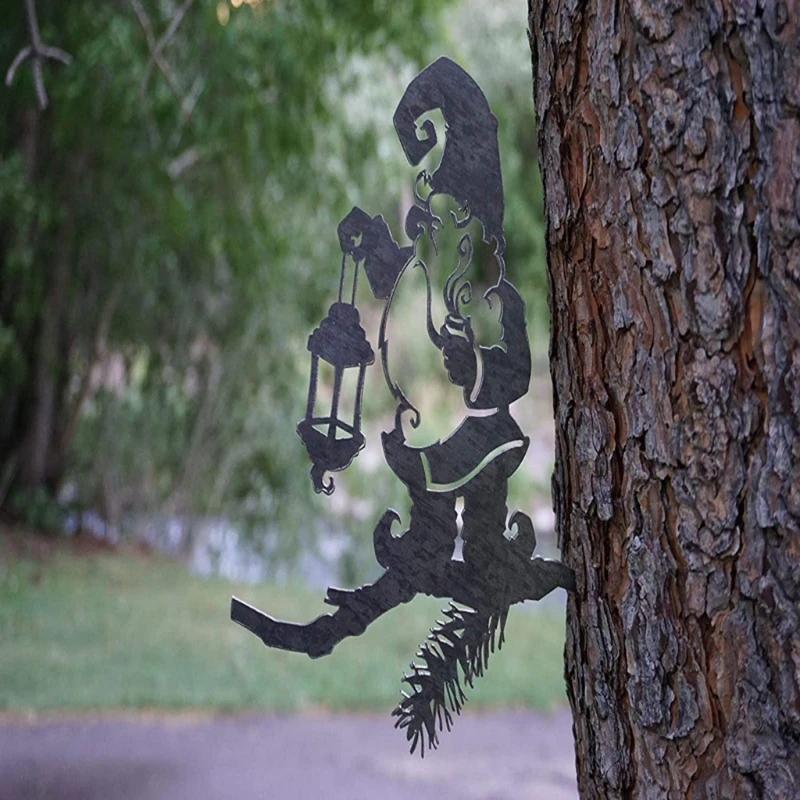

Gnome Tomte Lantern Garden Metal Silhouette Stakes Tree Ornament Yard Lawn Decor