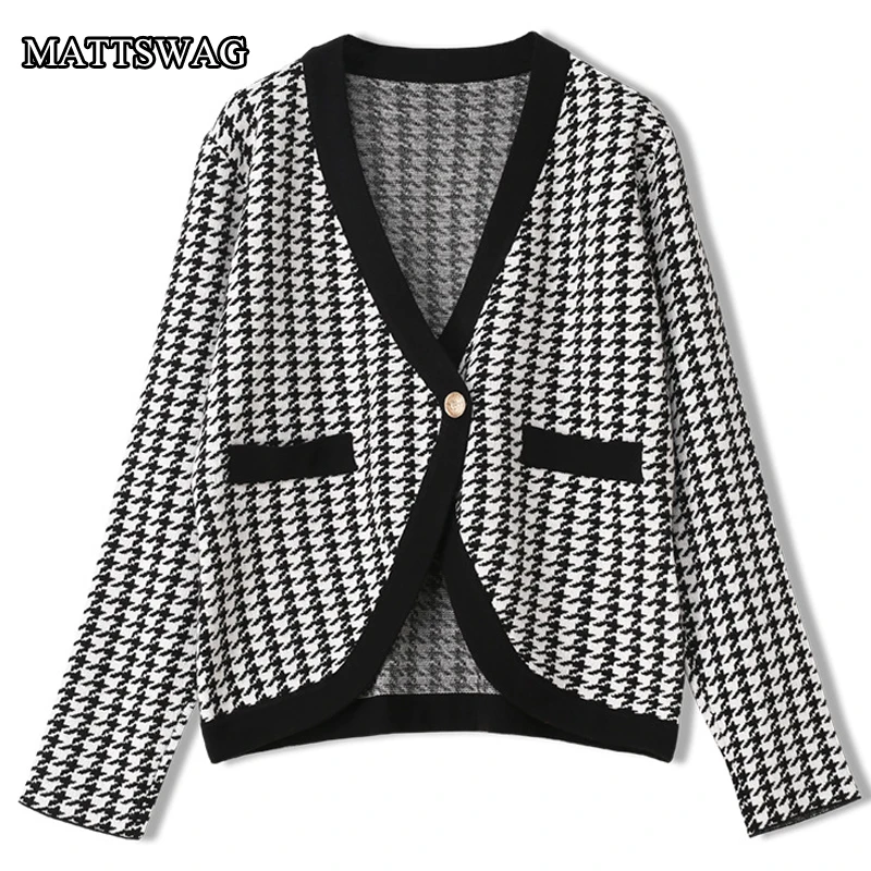 Женские свитера с рисунком гусиные лапки повседневный Свободный вязаный свитер V