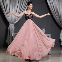 2020 new design vestidos de festa pink with black chiffon top black lace zipper back chiffon formal evening dresses th1209