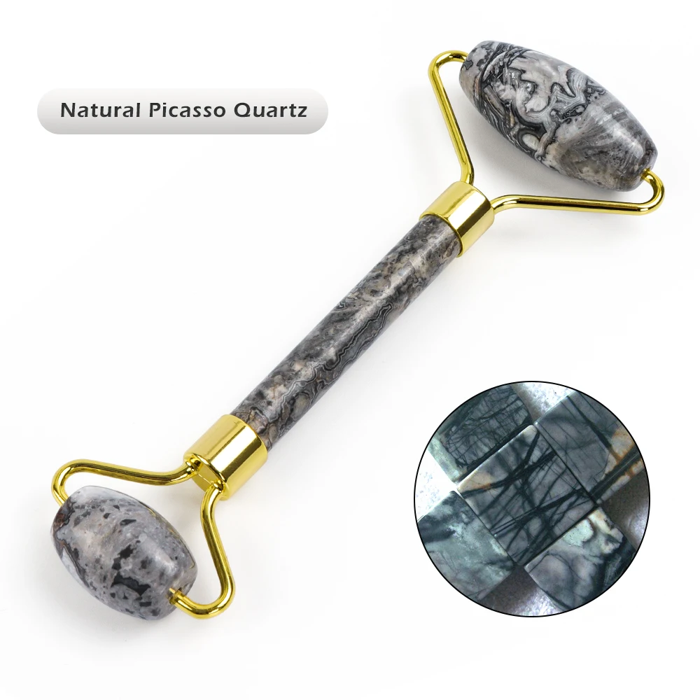 picasso quartz Многоцветный роликовый массажер для похудения, инструмент для лифтинга, натуральный нефрит, массажный ролик для лица, камень, массаж кожи, набор для ухода за кожей - Цвет: picasso quartz
