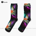 Длинные женские носки Space Dj Cat носки с изображением пиццы, индивидуальные носки унисекс для взрослых и подростков, Молодежные носки с цифровой печатью 360 , забавные носки