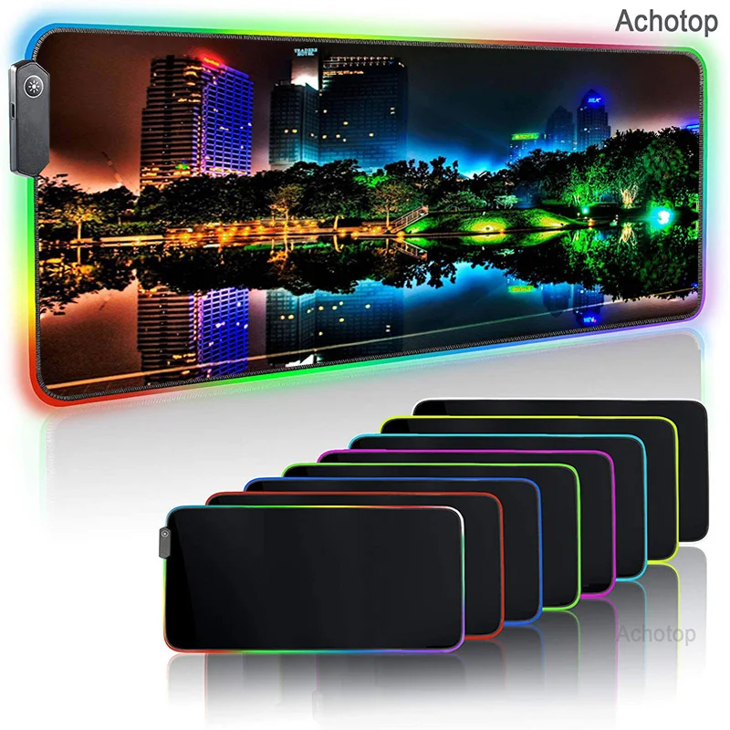

Neon Night City Mouse Pad Gamer LED Mousepad Keyboard Gaming Mousepads Kawaii Accessories XXL Mat DIY RGB Pads for Desk Computer