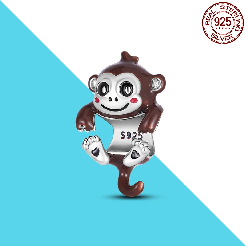 Шарм-бусина в виде милой обезьяны из серебра 925 пробы подходящая оригинальная
