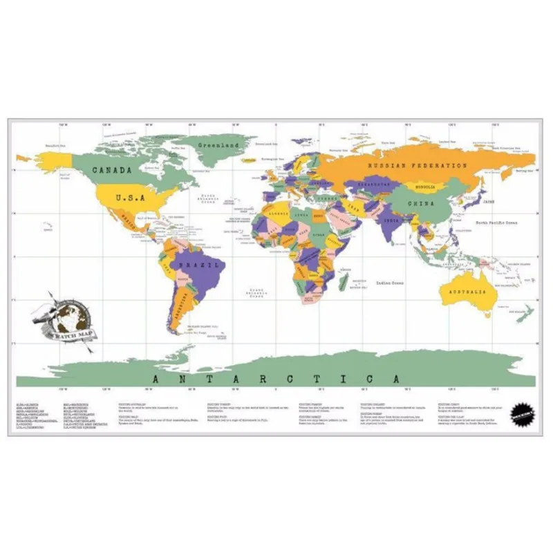 Роскошная красочная карта мира с царапинами для путешествий
