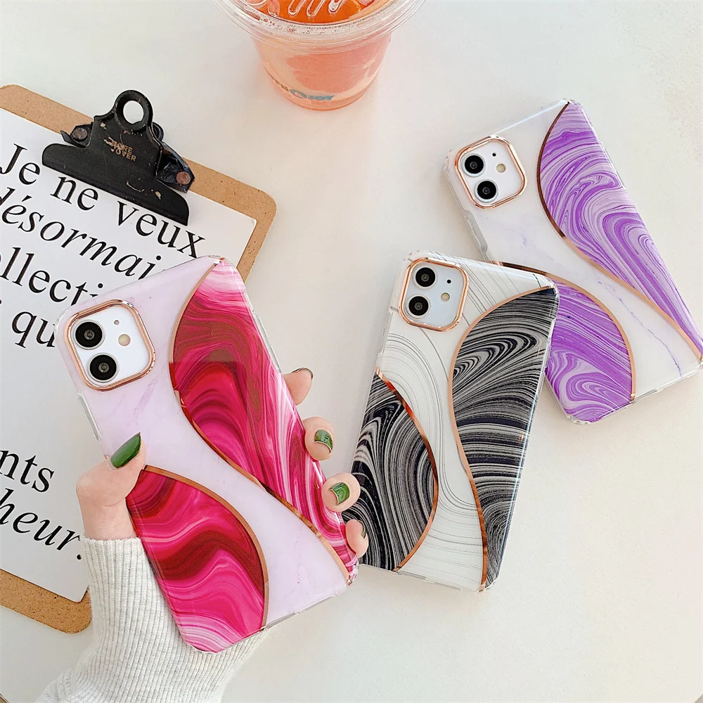

Plating Marble Case For iphone 13 12 11 Pro Max 7 8 Plus X XS XR SE 2020 Back Cover Retro Splice Stone Phone Coque