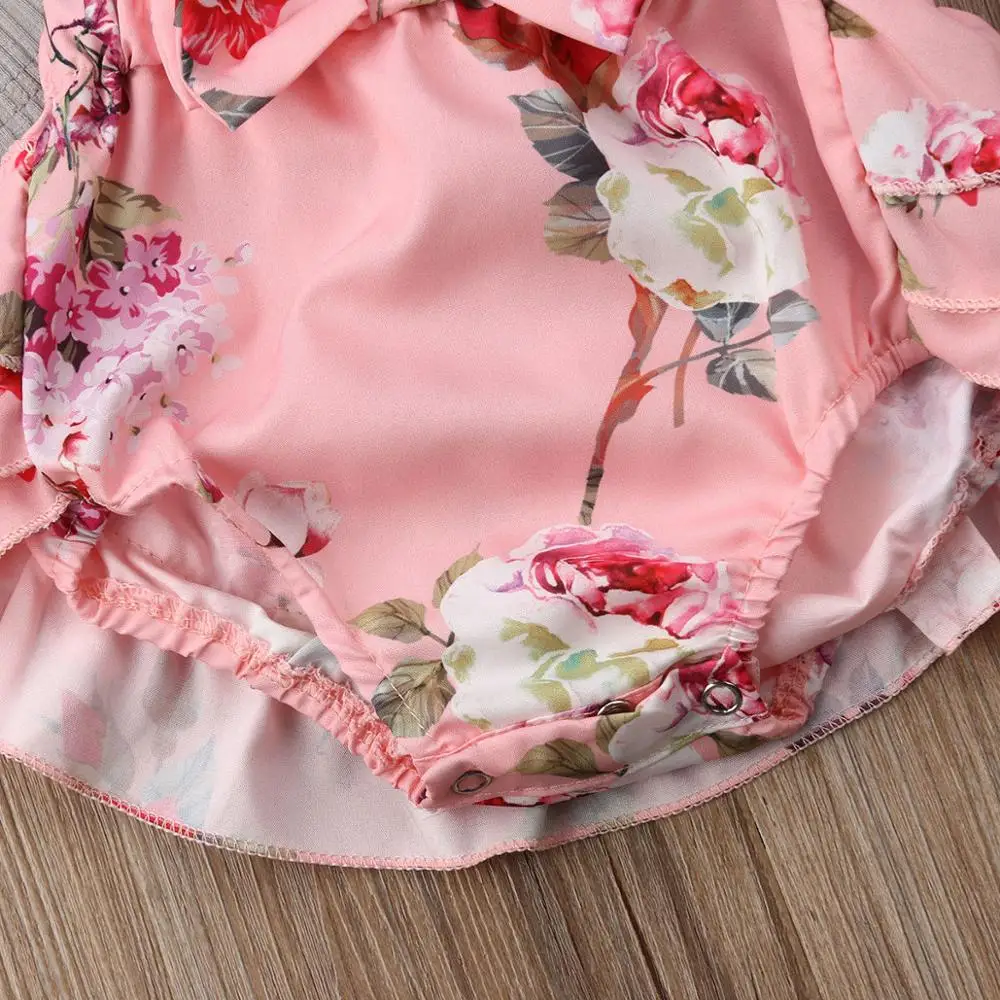 Платье с цветочным принтом для маленьких девочек комбинезон рукавами младенцев