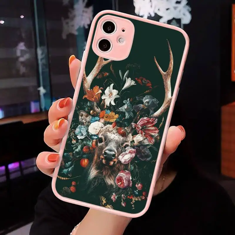 

Deer Cute Elk Phone Case For iPhone 12 11 Mini Pro XR XS Max 7 8 Plus X Matte transparent Pink Back Cover