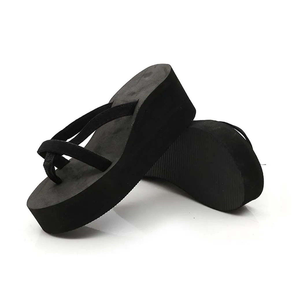 Женские шлепанцы однотонные пляжные вьетнамки на высокой танкетке с толстыми