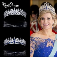 niushuya spanish royal blue bridal crown cubic zirconia princess tiara pageant headpiece wedding party prom hair jewelry