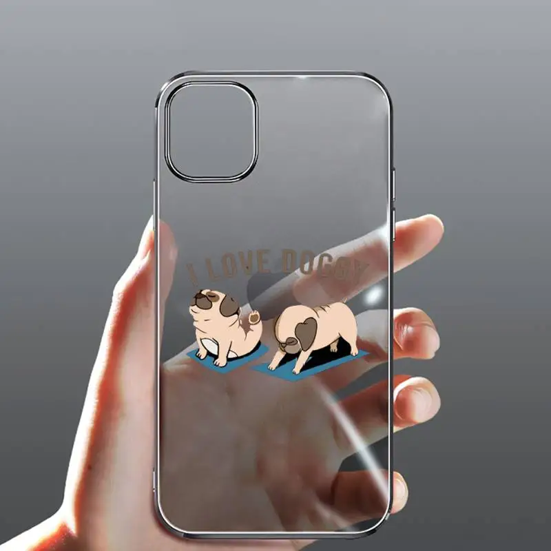 

Cute Cartoon Pug Animal Yoga Phone Case Transparent for Clear iPhone case 11 12 mini pro XS MAX 8 7 6 6S Plus X 5S SE 2020 XR