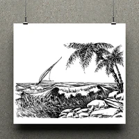 azsg sea wave sailboat coconut tree clear stamps for scrapbooking diy clip art card making decoration silicone stamps crafts