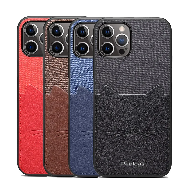 

Luxury PU Genuine Leather Case for iPhone 12 Mini 12 Pro Max Wallet Cover Cases Cat ear card slot phone case