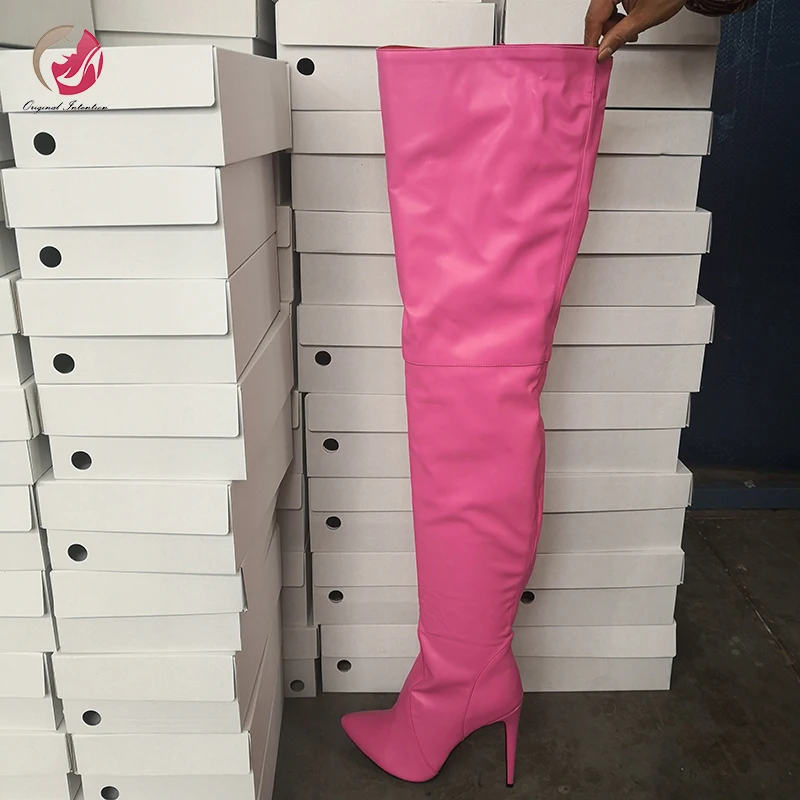 Женские сапоги выше колена с острым носком на тонком высоком каблуке|Ботфорты| |