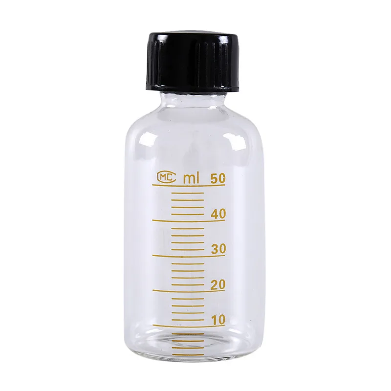 

50ml Plastic Glass Bottle With Screw Cap Black Screw Cap Screw On Cover Graduation Sample Vials Round Glass Reagent Bottle