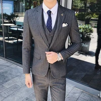 large size suit for men stripe three pieces fashion british style gentleman suit korean men suits for wedding terno masculino
