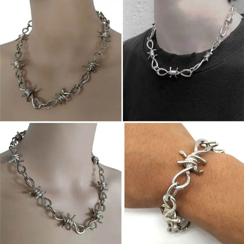 Ожерелье браслет и серьги из колючей проволоки | Украшения аксессуары