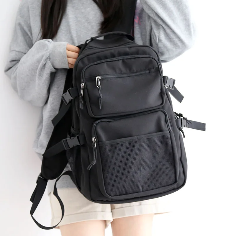 

Black Japanese Women Backpack Large-capacity School Backpacks for Teens Male Solid Color Waterproof School Bags Ladies Ruckpack