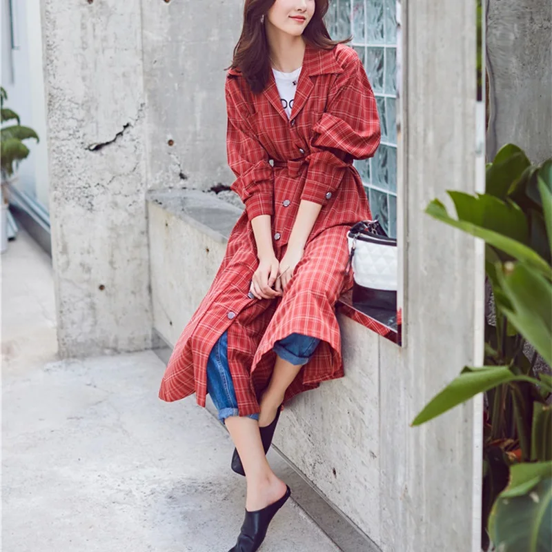 

Trendy New Pop Women Jackets Dresses Spring Summer Red Plaid Sashes Lace Up Button Casual Elegant Blouse Outerwear JK8528