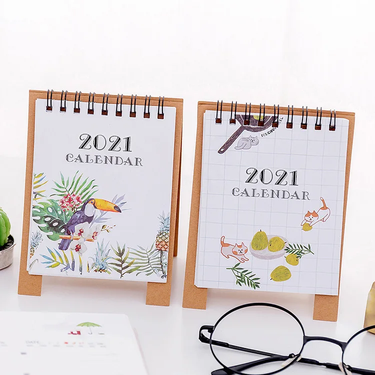Ручной рисунок 2021 свежий мультяшный Настольный бумажный мини календарь с