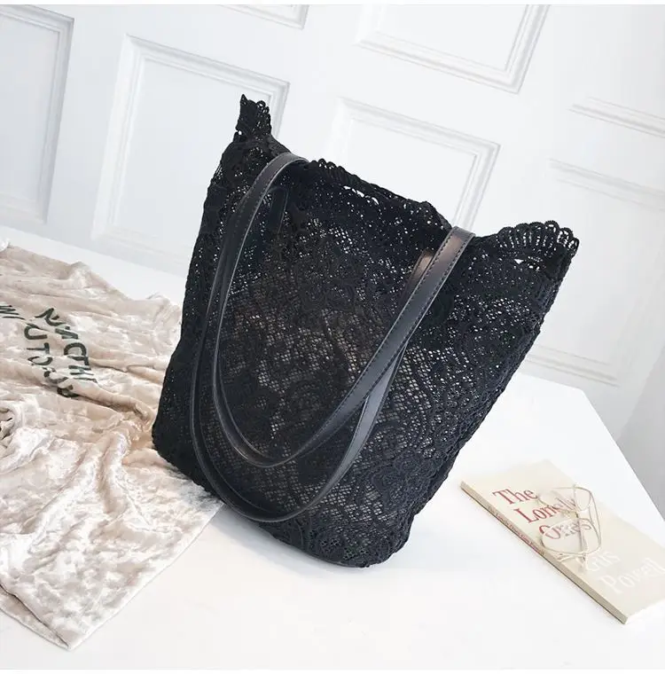 

Composite Handbag Japanese Style Fashion Lace Hollow-Out Women's Handbag Simple Versatile Female's Shoulder Bag Large Capacity