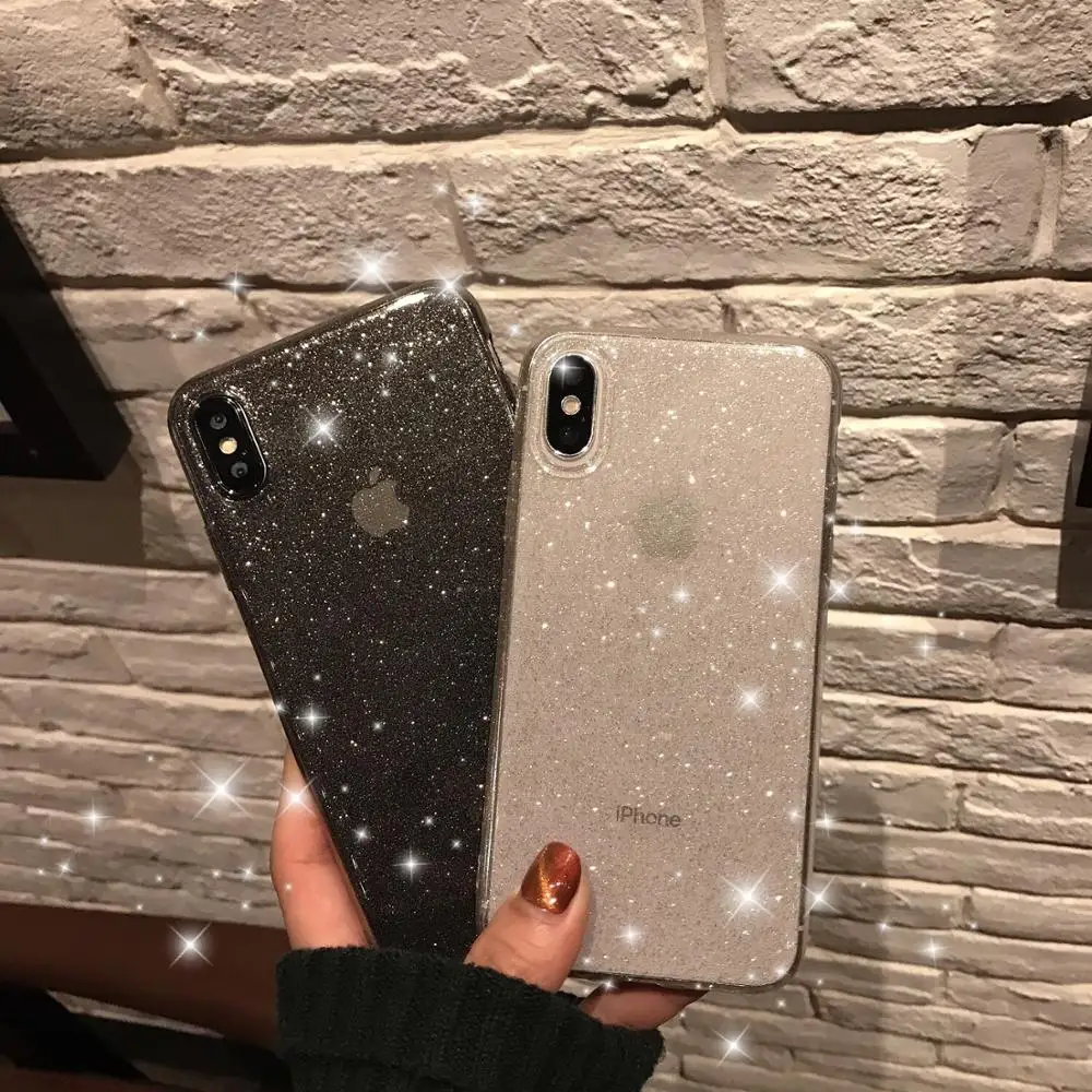 Блестящий Порошок термополиуретановый чехол для телефона iphone X XR XS MAX Slim Fashion Cover