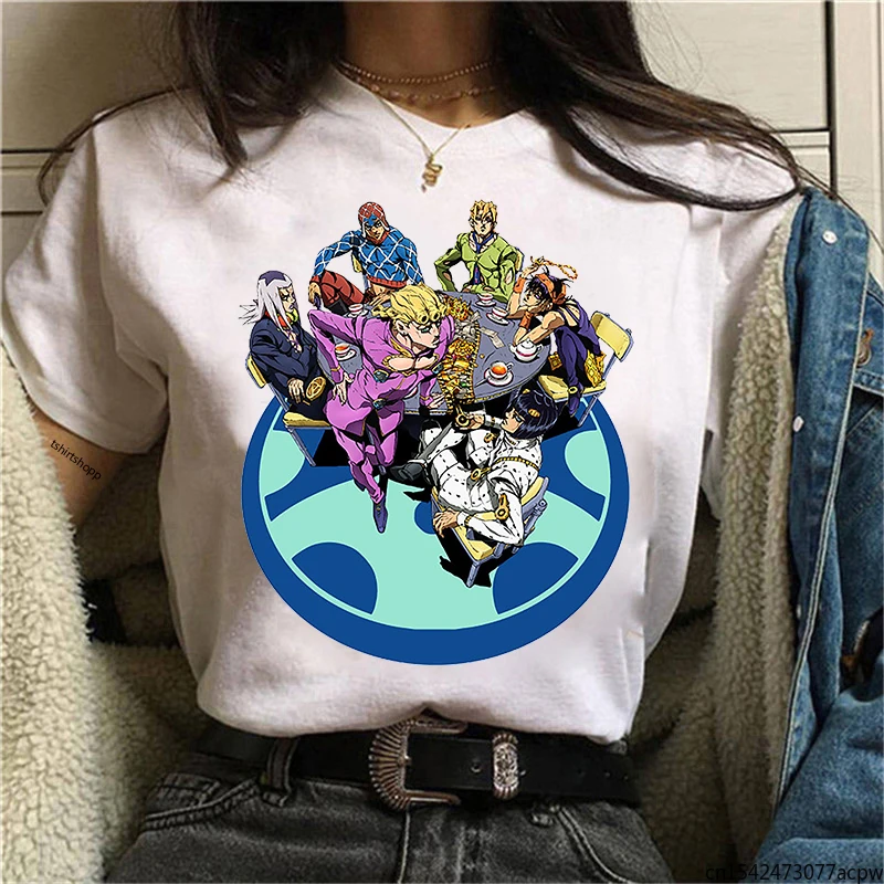 

Jojo Bizarre Adventure T Shirt Women Anime Summer Top T-shirt Kawaii Plus Size Unisex Cartoon Female
