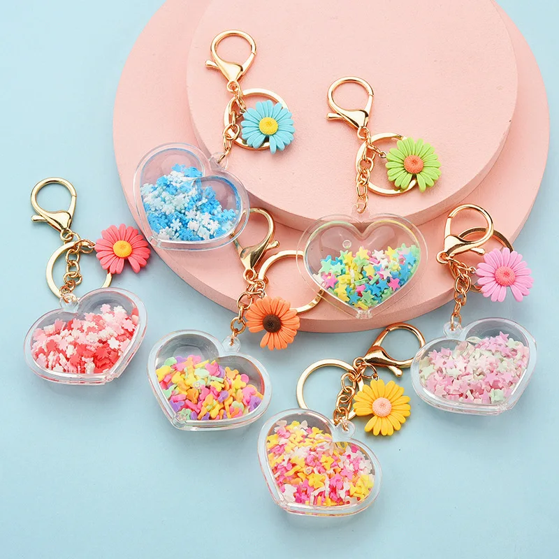 

Fashion Liquid Oil Floating Color Three-dimensional Pattern Keychain Cute Love Flowers Key Ring Women Bag Car Pendant Key Chains