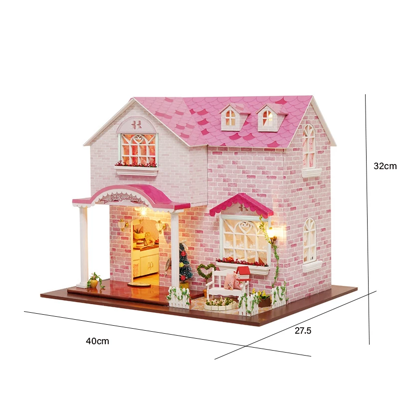 

DIY Wooden Pink Princess Villa Miniature Dollhouse Furniture For Doll House With Light Kit Toys For Girls Birthday Gift
