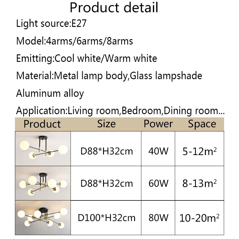 

Modern Led Chandelier E27 Led Bulbs Surface Mounted Chandelier Lighting For Living room Dining rom Bedroom Kitchen Light Fixture
