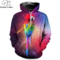 2019 new fashion mens hoodies 3d printed animal parrot rainbow paint splatter hoodie harajuku casual streetwear sudadera hombre