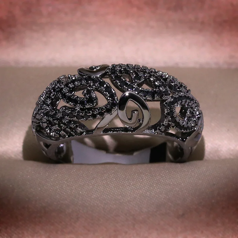 Винтажное черное готическое кольцо с цирконом для женщин свадебное обручальное