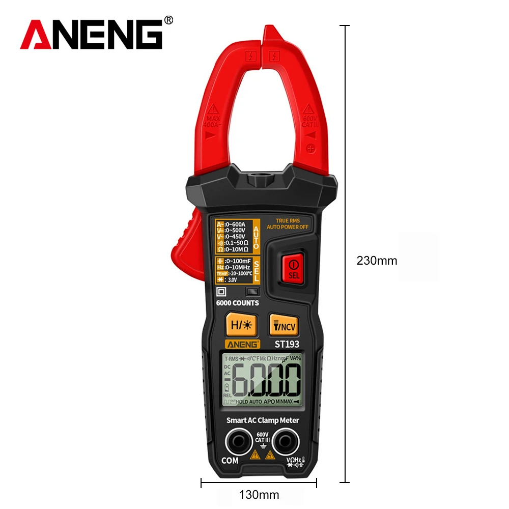 

ANENG ST193 Digital Clamp Meter AC/DC Current 6000 Counts Multimeter High Precision True RMS Voltmeter Auto Range Tester