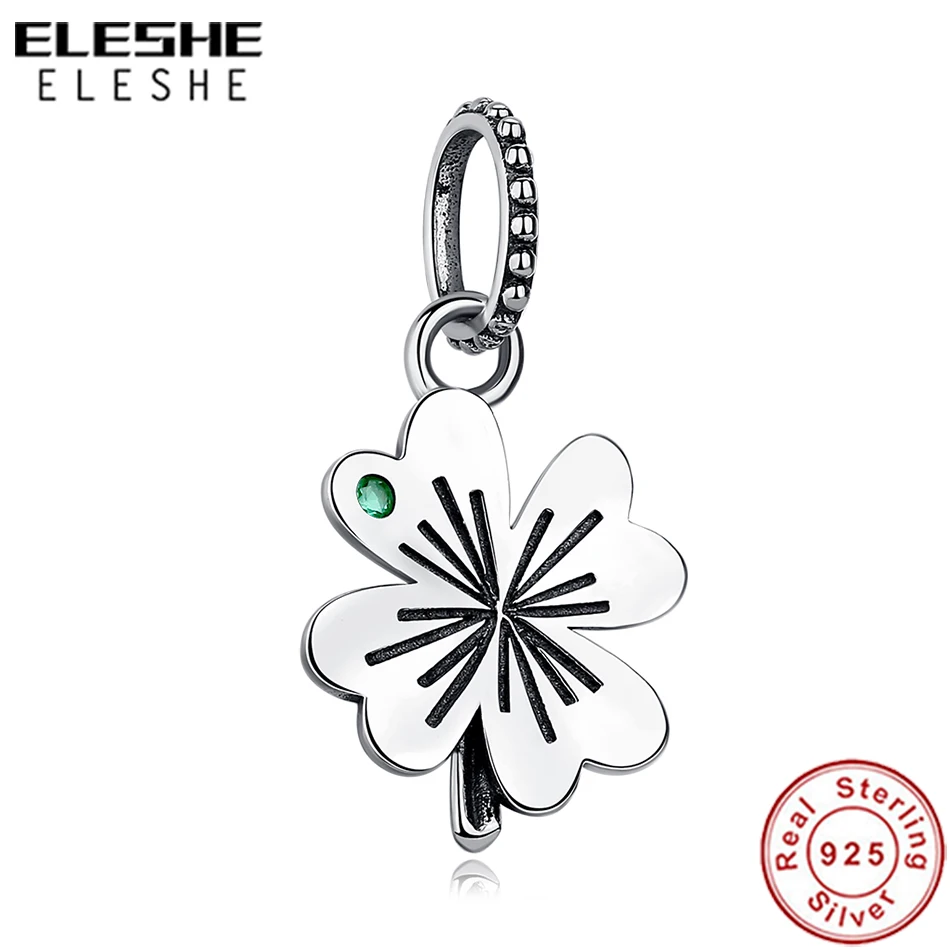 Подлинный ELESHE 925 стерлингового серебра повезло четырехлистник бусины с клевером