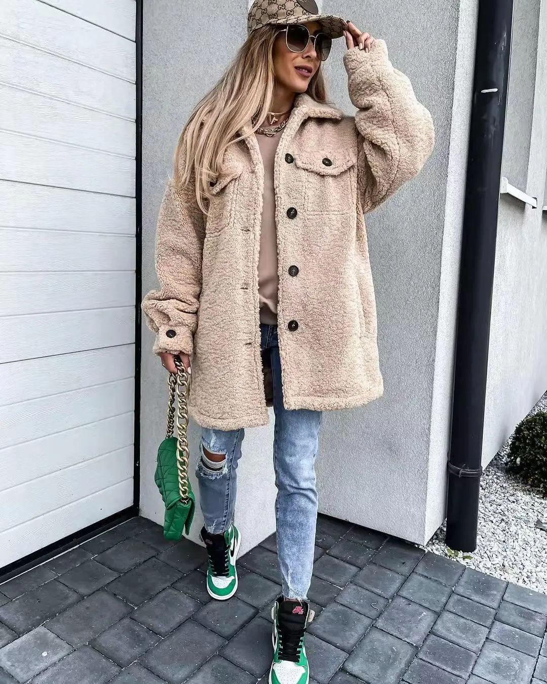 

Women's Wool Coat 2021 Autumn and Winter New Solid Color Single Breasted Lapel Irregular Medium and Long Wool Coats