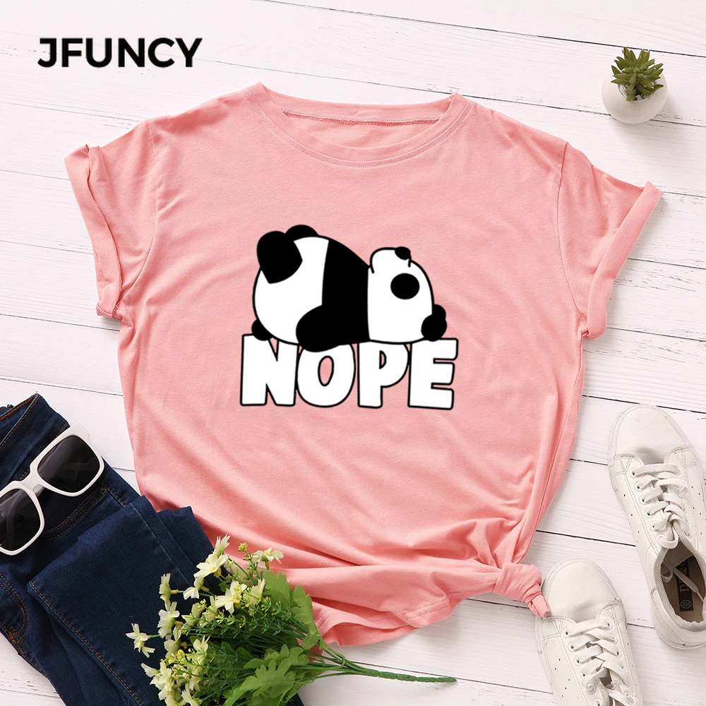 JFUNCY  S-5XL Women T-shirts Female Short Sleeve Tee Tops Panda Print Woman Casual Tshirt 2020 Summer Cotton T Shirt