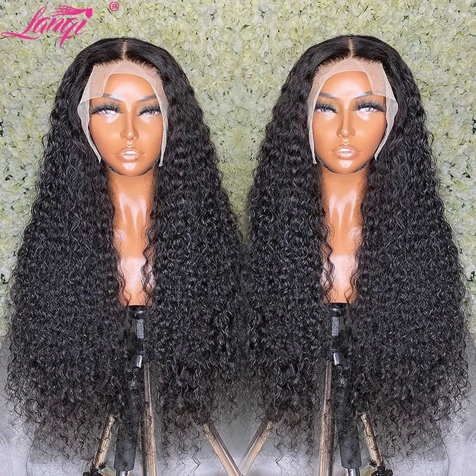 250 Density Deep Wave Frontal Wig Brazilian 30 Inch Lace Font Human Hair Wigs For Women Pre Plucked Deep Curly Lace Closure Wig