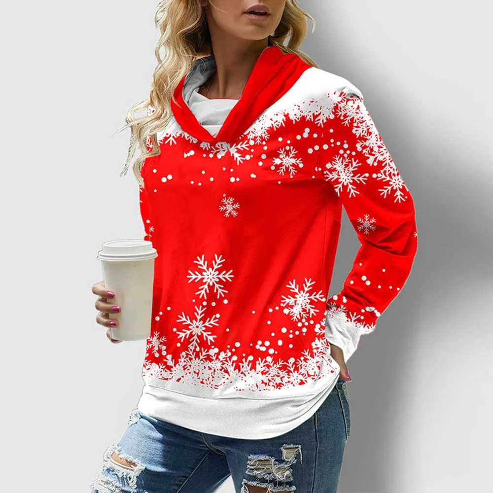 

Christmas 2021 Autumn Winter New Womens Hoodie Fashion Printing Hooded Pullover Long Sleeve Casual Simplicity Women Tops