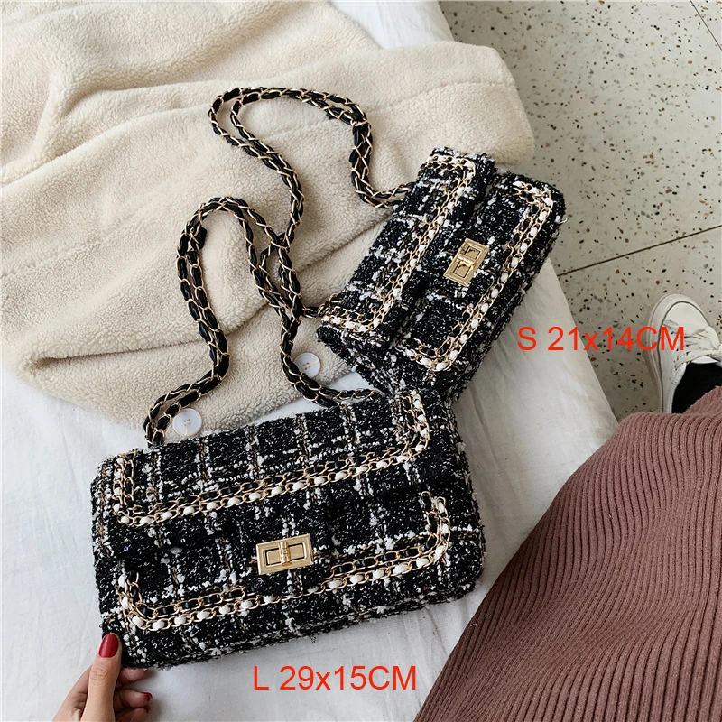 New Wool Black Женская сумка, новинка, корейская модная повседневная клетчатая сумка на плечо с цепочкой, сумка через плечо, известный классический бренд, дизайнерская сумка через плечо - Цвет: New Wool Black