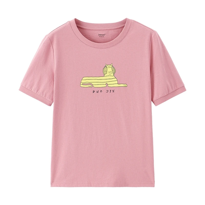 

INMAN Summer T-Shirt Lady Round Collar Cute Style Interesting Cow Head Pattern Embroidery Women Short Sleeve Top